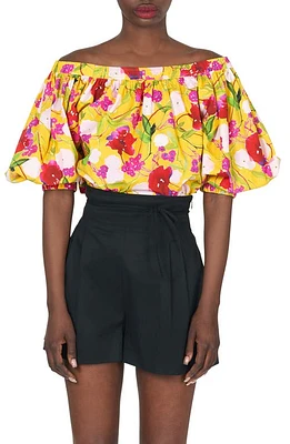 Carolina Herrera Floral Off the Shoulder Cotton Top in Taxi Cab Multi at Nordstrom, Size 0