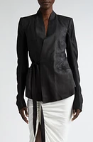 Rick Owens Side Tie Leather & Knit Wrap Top Black at Nordstrom, Us