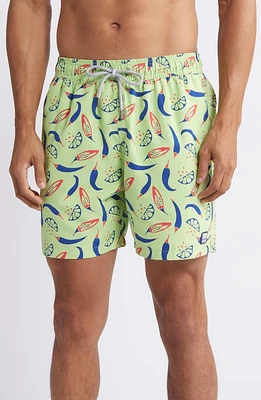 Tom & Teddy Chilli Print Performance Swim Trunks Lime/Blue at Nordstrom,