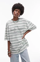 Topshop Oversize Stripe Atelier Cotton Graphic T-Shirt Mid Green at Nordstrom,