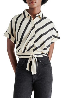 Steve Madden Tori Stripe Short Sleeve Tie Front Shirt Cream at Nordstrom,