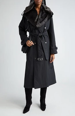 burberry Kennington Oversize Water Resistant Trench Coat With Removable Faux Fur Trim Black at Nordstrom,