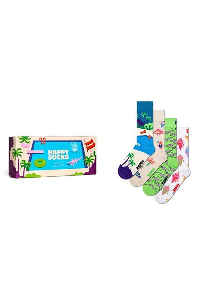 Happy Socks Pool Party Assorted 4-Pack Crew Socks in White at Nordstrom