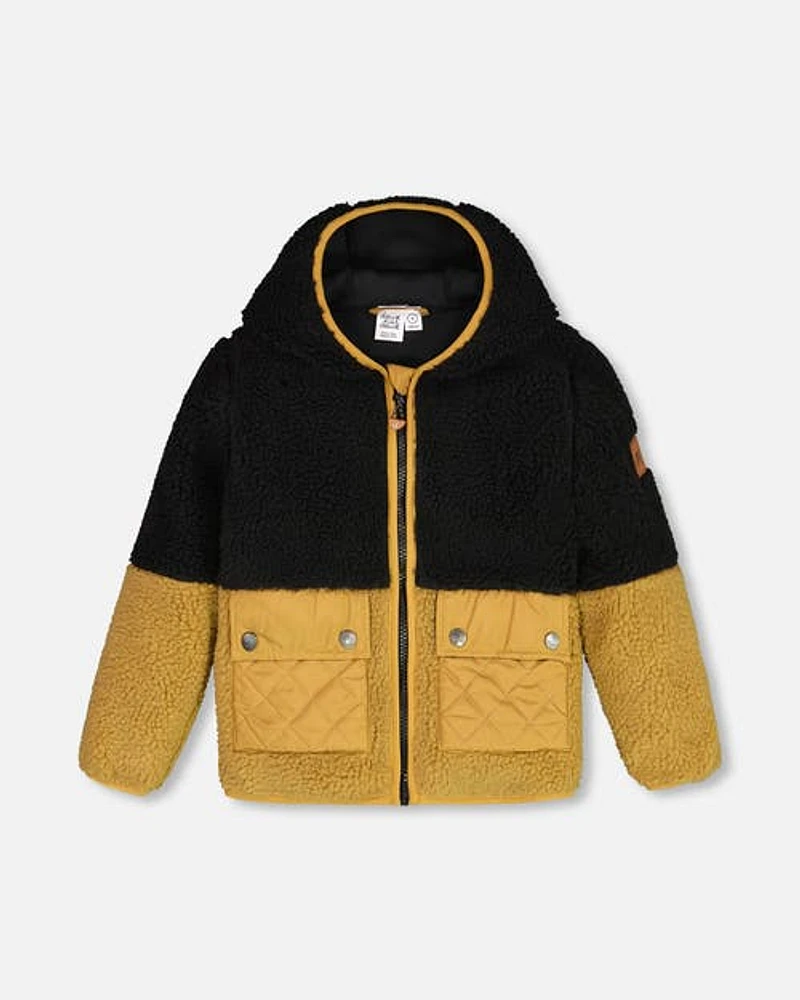 Deux Par Deux Boy's fuzzy fleece Jacket Black And Caramel at Nordstrom