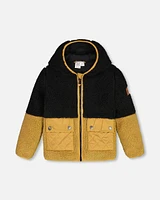 Deux Par Deux Boy's fuzzy fleece Jacket Black And Caramel at Nordstrom