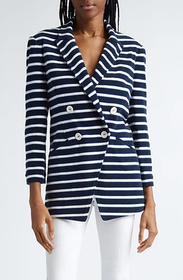 Veronica Beard Ortiz Stripe Cotton Blend Jacket Marine/off White/blue Surf at Nordstrom,