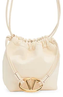 Valentino Garavani Mini VLOGO Leather Drawstring Bag in Ivory at Nordstrom