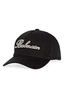 Balmain Logo Appliqué Cotton Twill Baseball Cap in Black/Crystal at Nordstrom, Size 2-3