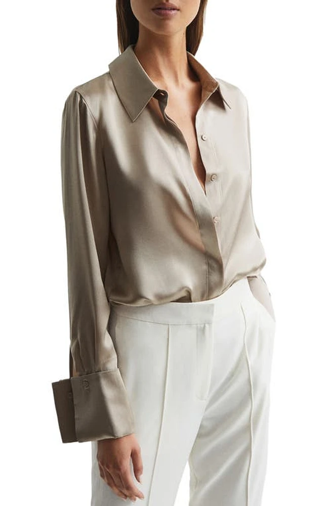 Reiss Haley Silk Button-Up Shirt Champagne at Nordstrom, Us