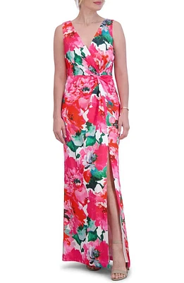 Eliza J Floral Twist Front Sleeveless Gown Pink Multi at Nordstrom,