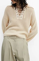 MANGO Lace-Up Sweater Light Beige at Nordstrom,