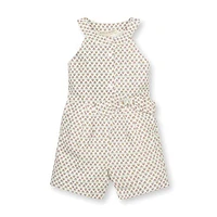 Hope & Henry Girls' Halter Button Front Linen Romper, Toddler in Provence Mini Floral at Nordstrom