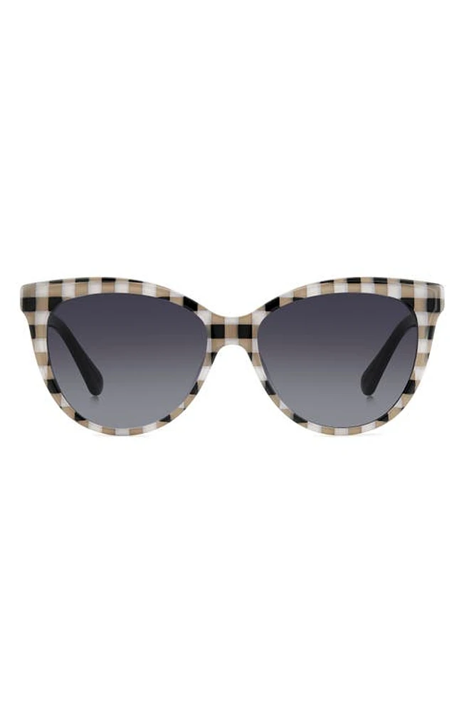 Kate Spade New York daeshas 56mm polarized cat eye sunglasses in White Beige Black Check/Grey at Nordstrom