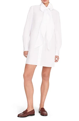 STAUD Maryn Tie Neck Long Sleeve Stretch Cotton Poplin Mini Shirtdress White at Nordstrom,