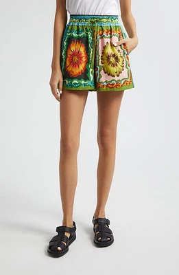 ALEMAIS Disco Daisy Drawstring Shorts Green Multi at Nordstrom,