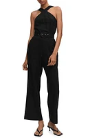 MANGO Belted Halter Neck Jumpsuit in Black at Nordstrom, Size Small