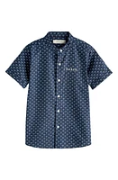 Baker by Ted Kids' Dot Print Short Sleeve Cotton Button-Up Shirt Blue at Nordstrom,