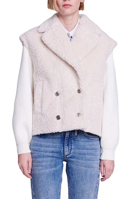 maje Belere Mixed Media Faux Fur Jacket Beige at Nordstrom,