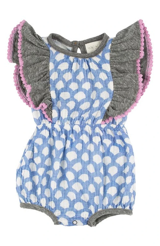 Miki Miette Isla Scallop Print Ruffle Sleeve Cotton Bubble Romper Washi at Nordstrom,