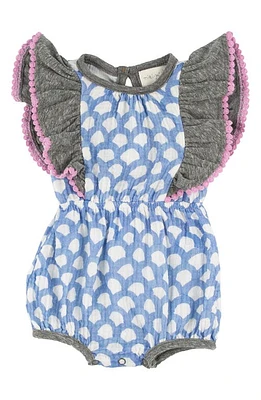 Miki Miette Isla Scallop Print Ruffle Sleeve Cotton Bubble Romper Washi at Nordstrom,