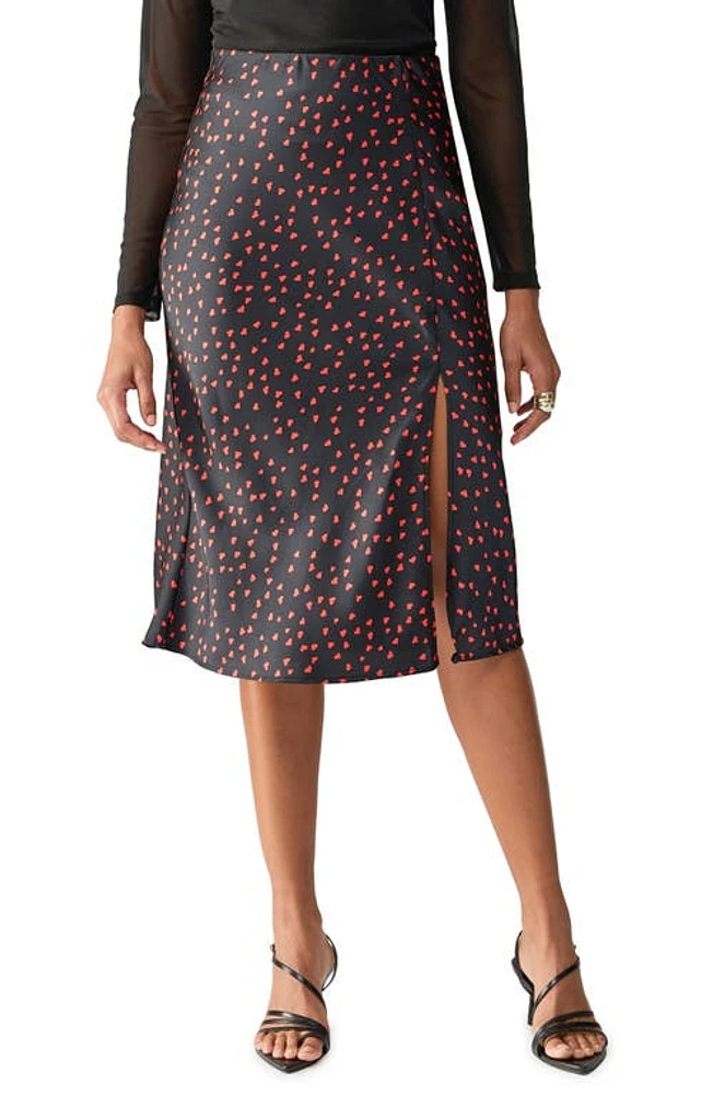 Sanctuary In My Heart Satin Midi Skirt in Confetti Hearts at Nordstrom, Size Large