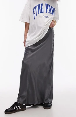 Topshop Drawstring Satin Maxi Skirt Grey at Nordstrom, Us