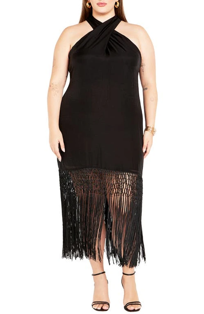 City Chic Calypso Fringe Maxi Dress Black at