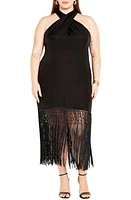 City Chic Calypso Fringe Maxi Dress Black at