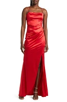 Emerald Sundae Ruched Crossback Satin Gown at Nordstrom,