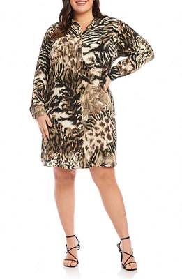 Karen Kane Animal Print Long Sleeve Shirtdress at Nordstrom, Size 3X