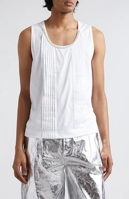 Simone Rocha Beaded Scoop Neck Tank in White/Pearl at Nordstrom, Size Large