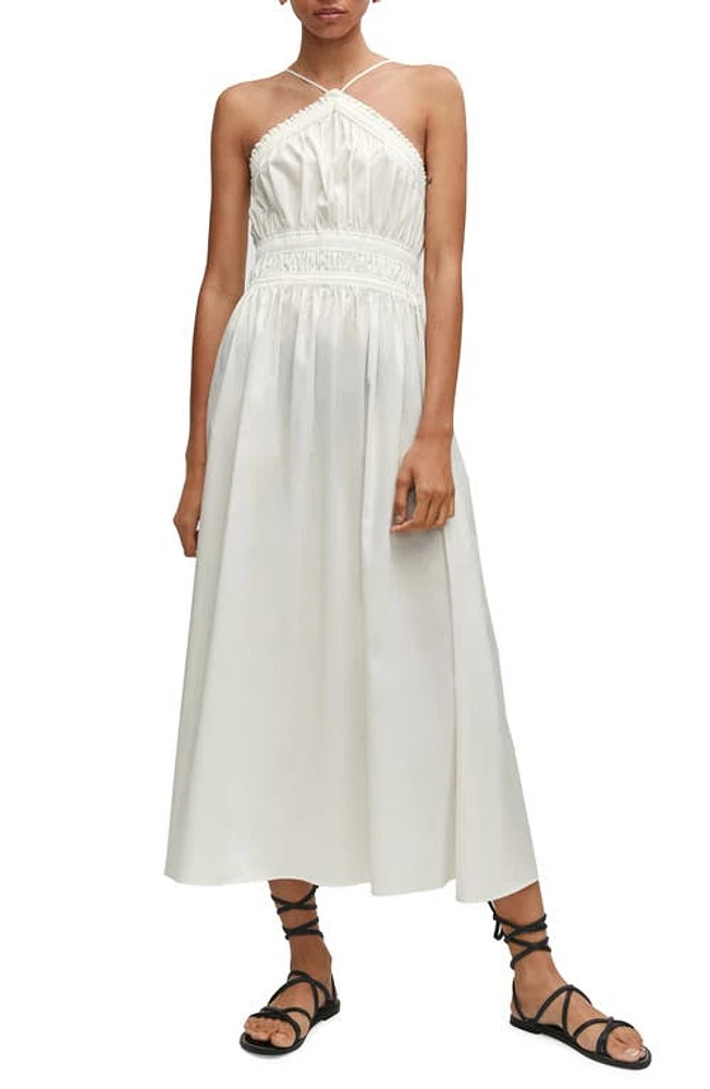 MANGO Ruffle Halter Sundress Off White at Nordstrom,