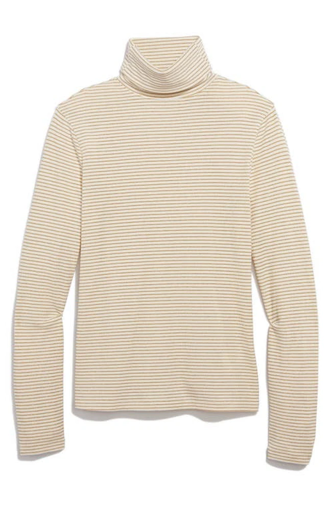 vineyard vines Stripe Rib Cotton Turtleneck in Marshmallow/Gold Stripe at Nordstrom, Size Small Regular