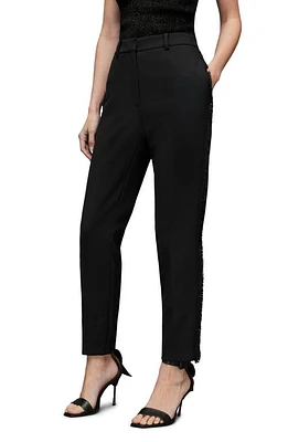 AllSaints Maxine High Waist Frayed Trim Trousers Black at Nordstrom, Us