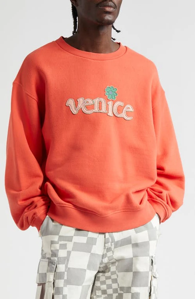 ERL Venice Appliqué Cotton Sweatshirt Red at Nordstrom,