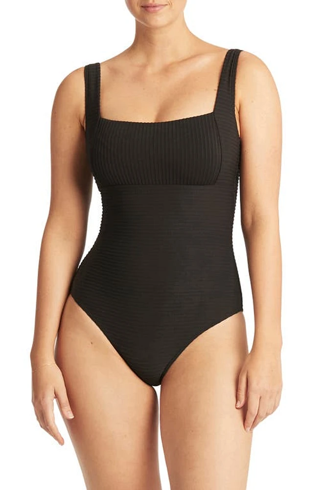 Sea Level Spinnaker Square Neck Underwire One-Piece Swimsuit Black at Nordstrom,