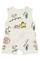 Manière Print Sleeveless Romper in White at Nordstrom, Size 6M