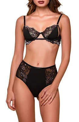 Hauty Floral & Lace Mesh Bra Panties Set Fuchsia-Black at Nordstrom,