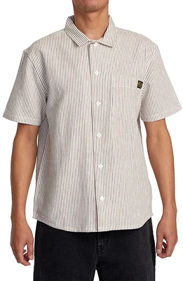 RVCA Dayshift Stripe II Short Sleeve Button-Up Shirt Natural at Nordstrom,