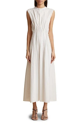 Khaite Wes Pleated Cotton Poplin Dress White at Nordstrom,