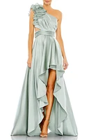 Ieena for Mac Duggal Ruffle Cutout One-Shoulder High-Low Satin Gown at Nordstrom,