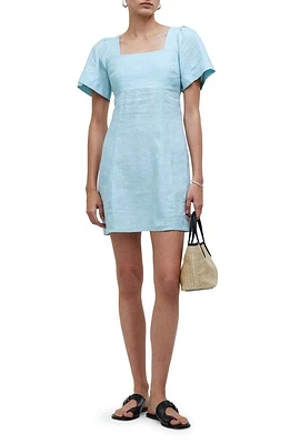 Madewell Flutter Sleeve Linen Blend Minidress Blue Heron at Nordstrom,