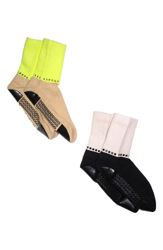 Arebesk Disco Assorted 2-Pack Crew Grip Socks Black - Lime at Nordstrom,