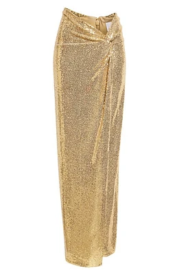 Michael Kors Collection Hand Embroidered Sequin Stretch Jersey Pareo Skirt in Gold Dune at Nordstrom, Size 8