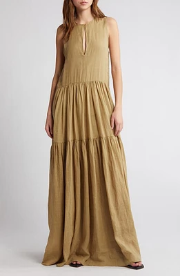 FRAME Sleeveless Tiered Maxi Dress Cypress at Nordstrom,