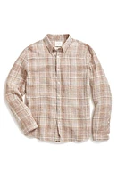 Billy Reid Wilson Line Plaid Linen Button-Up Shirt British Khaki/Silver at Nordstrom,