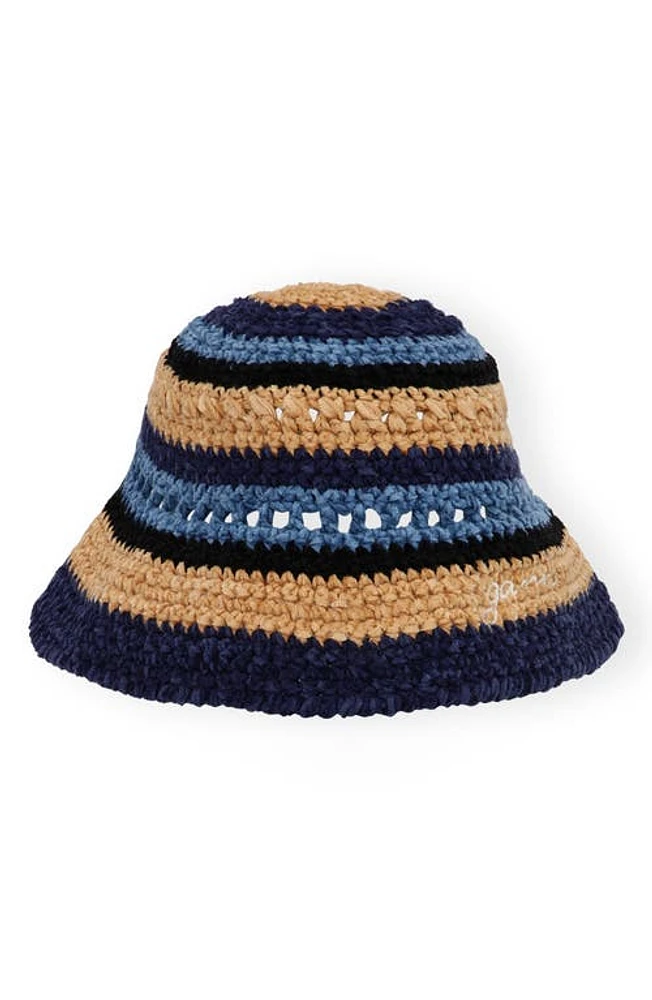 Ganni Crochet Mix Bucket Hat in Blue Multi at Nordstrom, Size X-Small