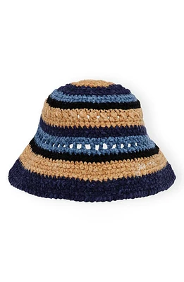 Ganni Crochet Mix Bucket Hat in Blue Multi at Nordstrom, Size X-Small