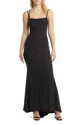 Jump Apparel Rhinestone Strappy Gown Black at Nordstrom,