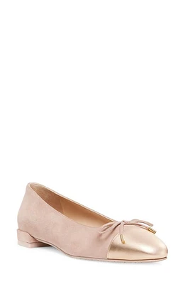 Stuart Weitzman Sleek Cap Toe Bow Flat Fawn/Ballet Leather at Nordstrom,